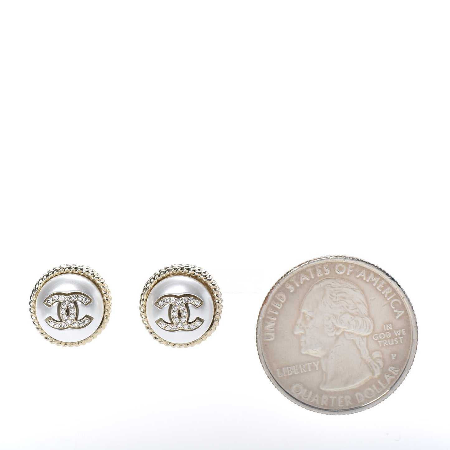 Pearl Crystal CC Round Earrings Gold