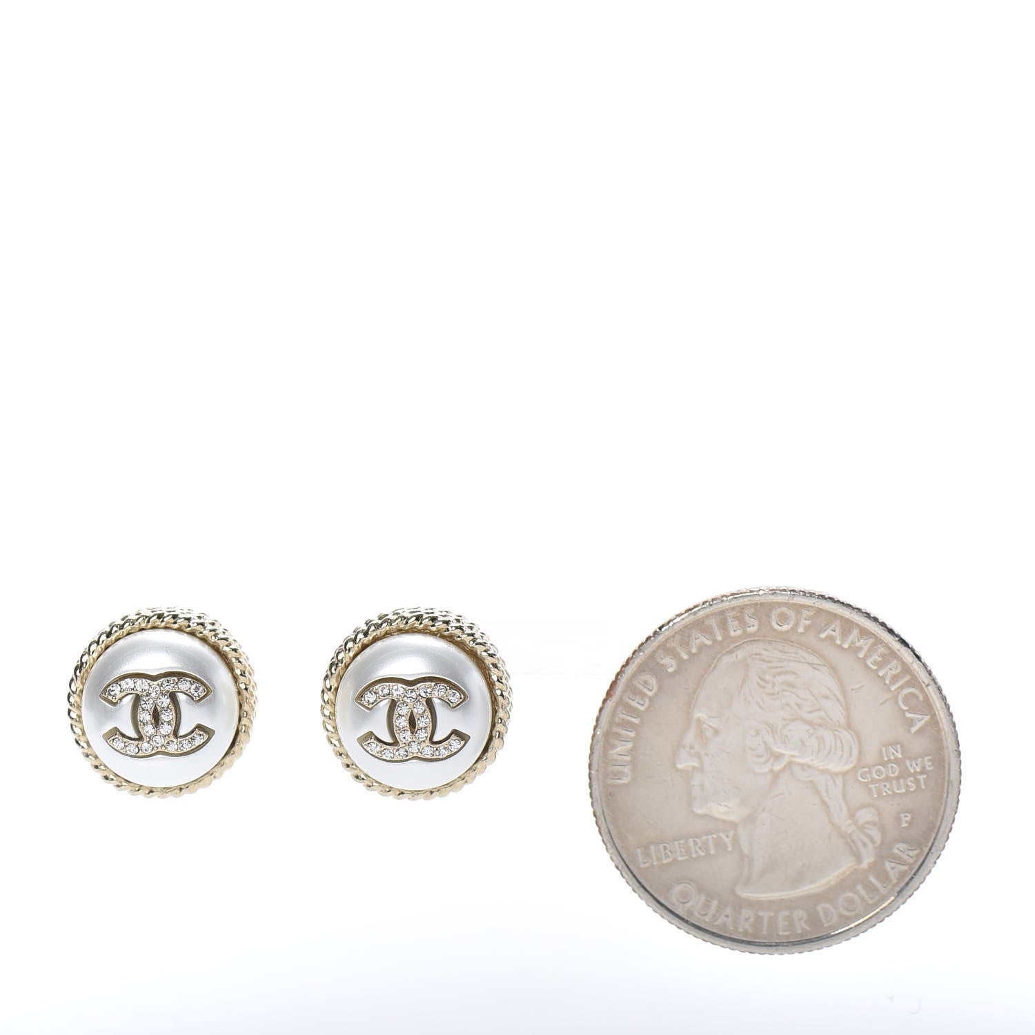 Chanel Pearl Crystal CC Round Earrings Gold 2 of 5