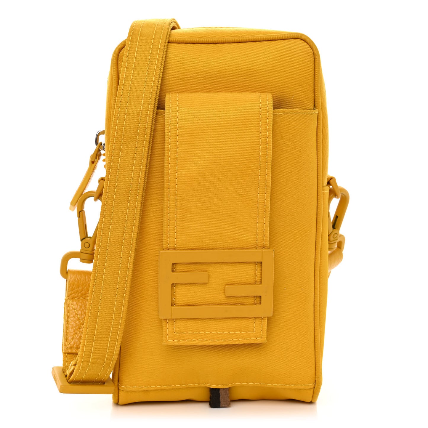 Econyl Nylon Cuoio Romano Monochrome Baguette Crossbody Phone Pouch Sunflower