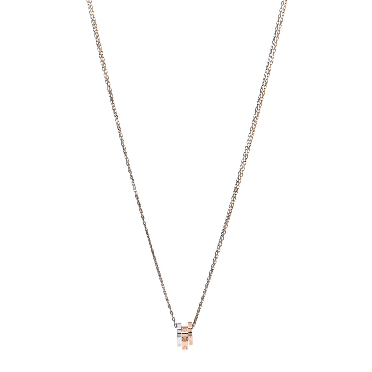 18K White Pink Gold Diamond Three Ring LOVE Pendant Necklace