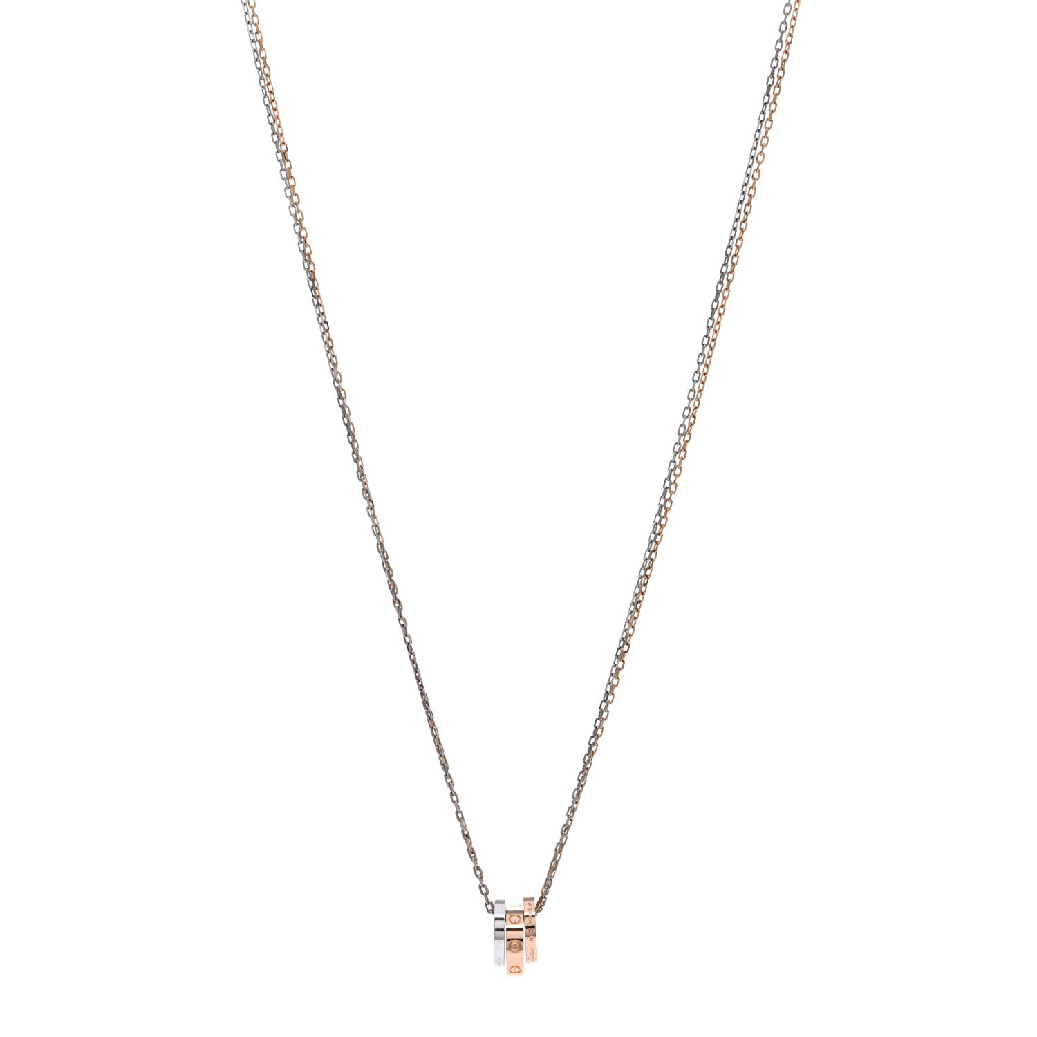 Cartier 18K White Pink Gold Diamond Three Ring LOVE Pendant Necklace 1 of 4