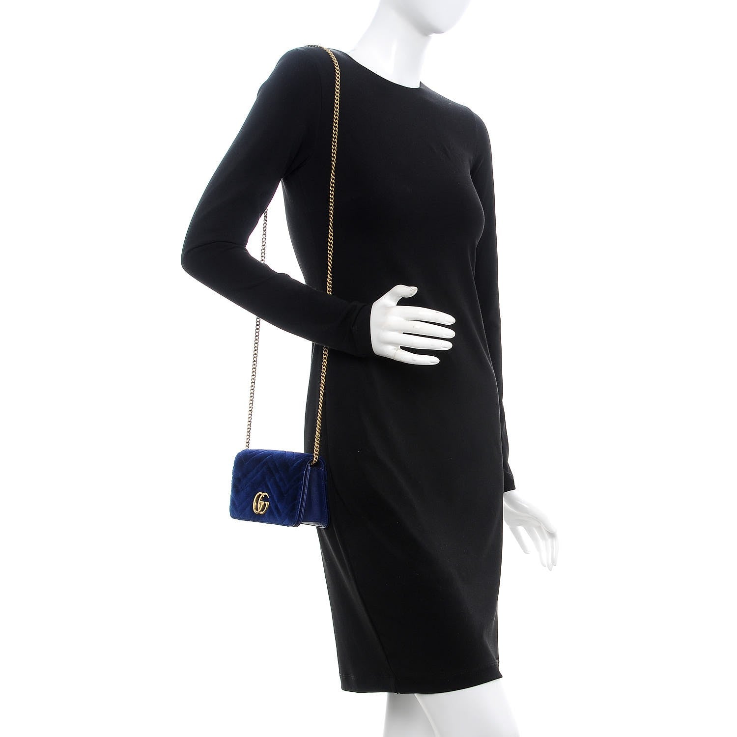 Gucci Velvet Matelasse GG Marmont Mini Bag Cobalt Blue 2 of 7