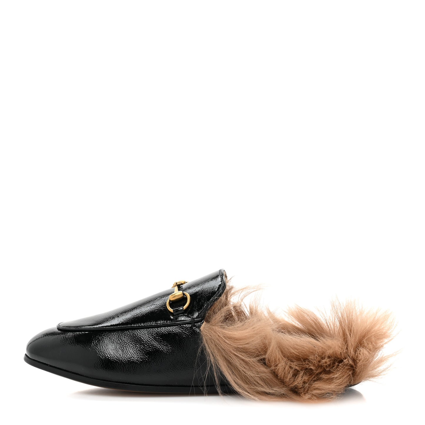 Patent Fur Womens Princetown Slippers 39 Black Natural
