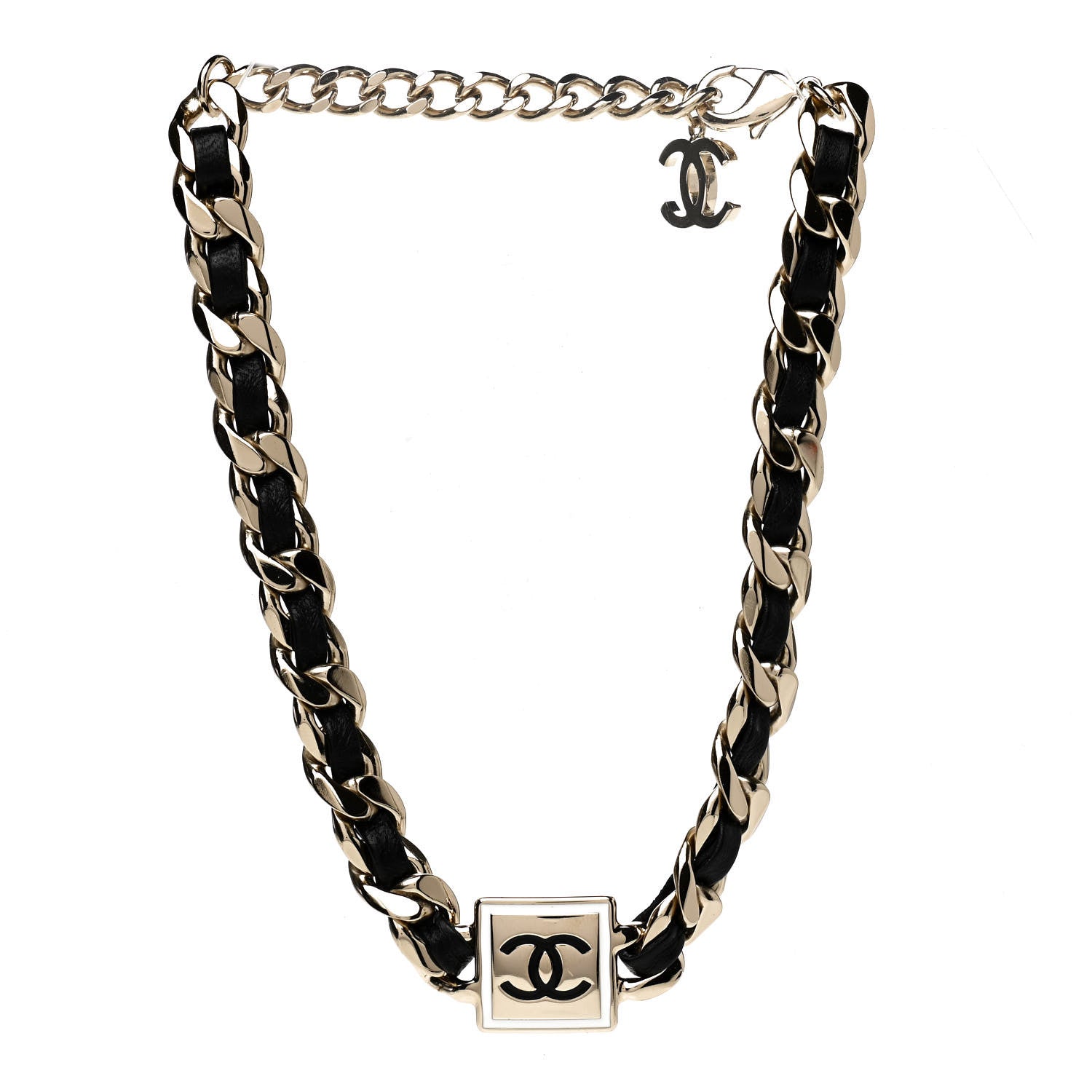 Chanel Metal Lambskin CC Square Choker Gold Black White 3 of 4