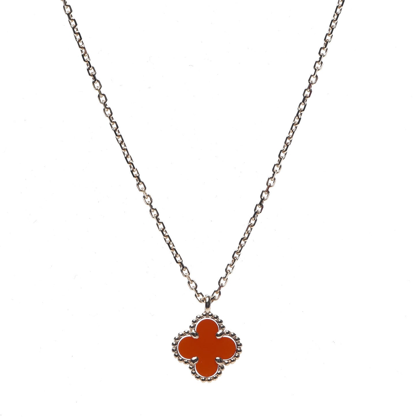 18K Rose Gold Carnelian Sweet Alhambra Pendant Necklace