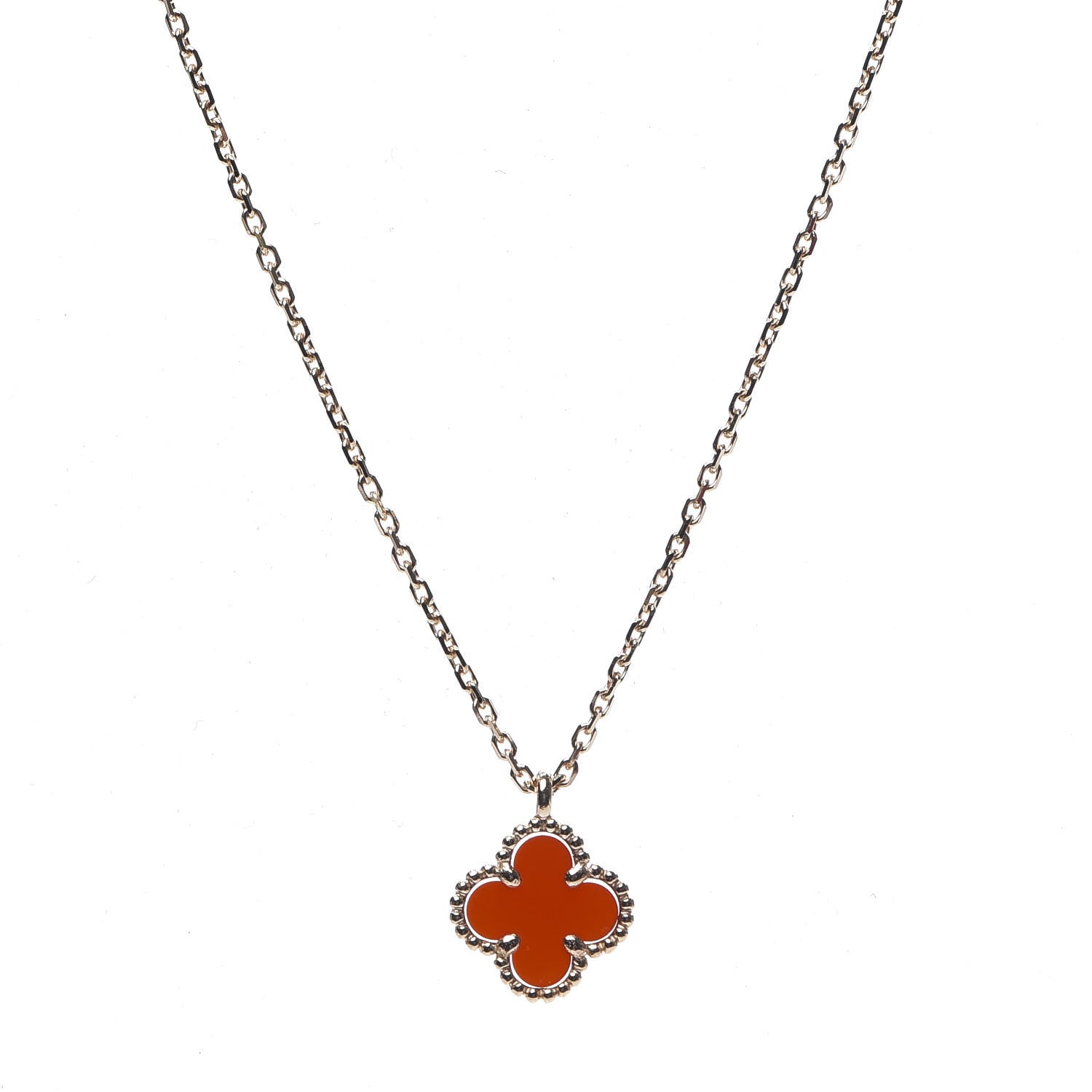 Van Cleef & Arpels 18K Rose Gold Carnelian Sweet Alhambra Pendant Necklace 3 of 7