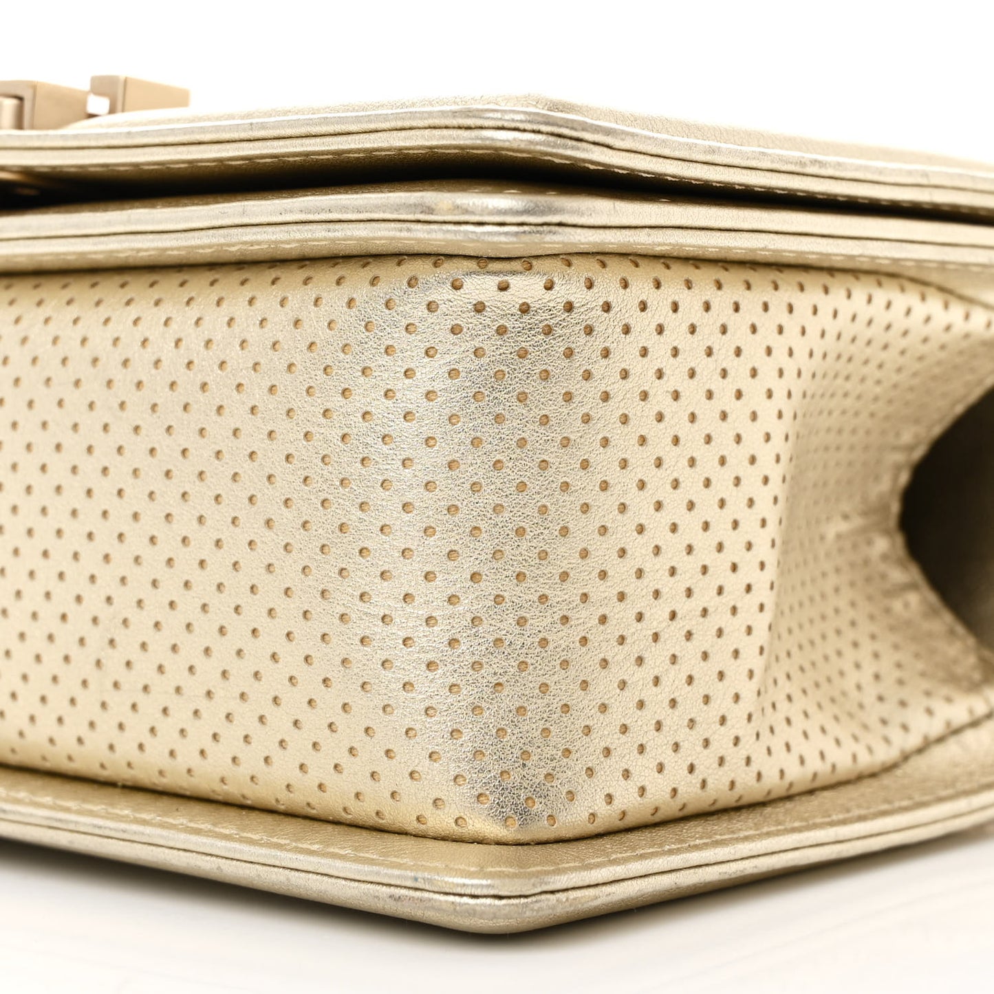 Metallic Calfskin Perforated Small Boy Flap Gold