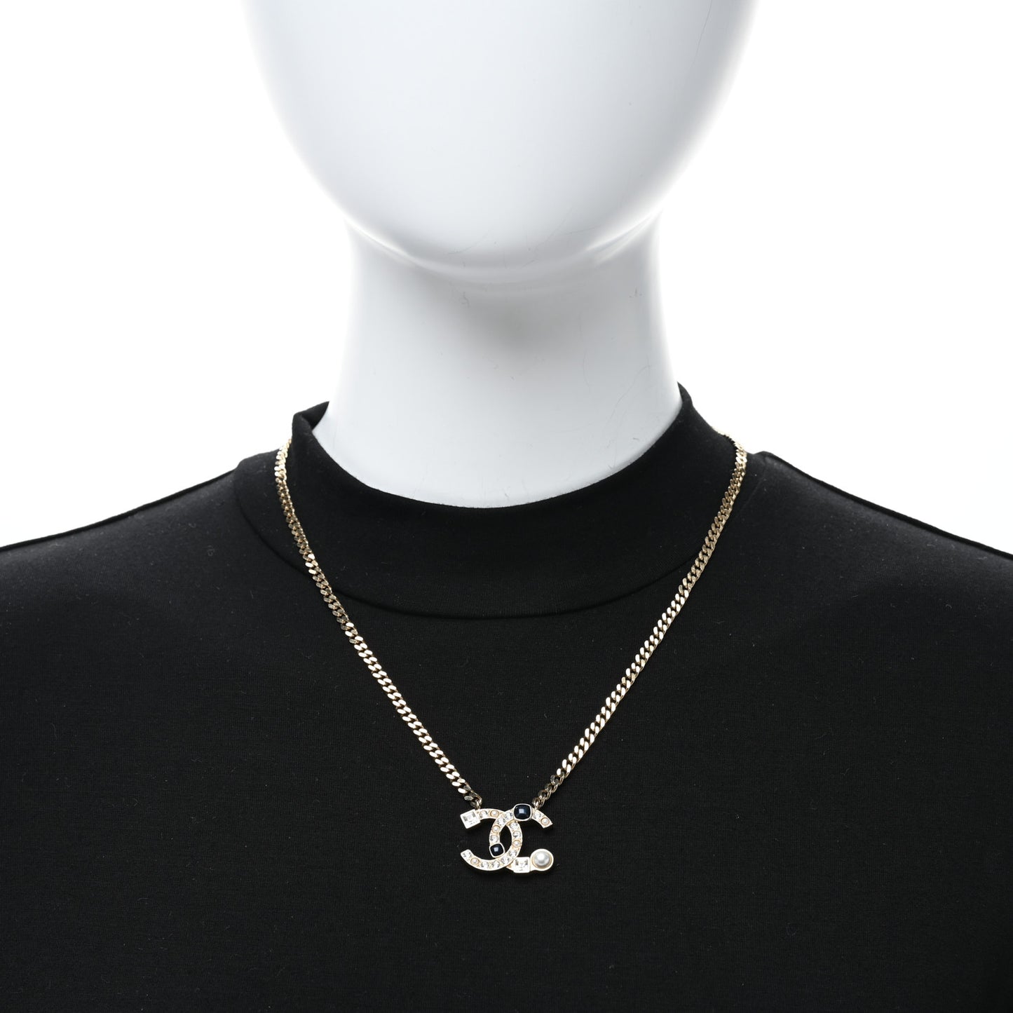 Crystal Pearl Resin CC Chain Necklace Gold Pearly White Black