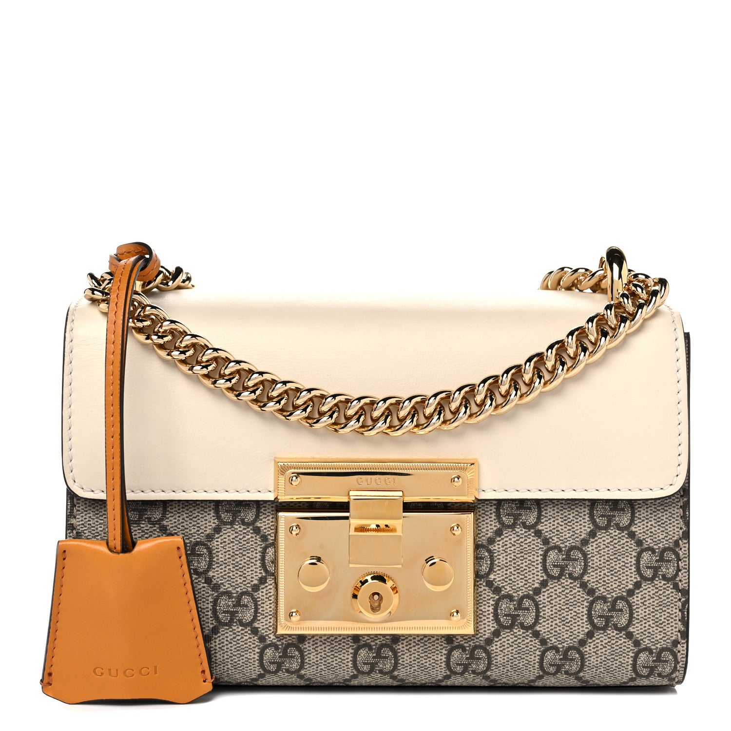 Gucci GG Supreme Monogram Calfskin Small Padlock Shoulder Bag Beige Mystic White Sun Oil 1 of 10