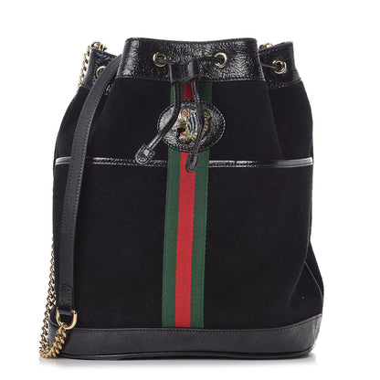 Gucci Suede Patent Web Medium Rajah Bucket Bag Black 1 of 8