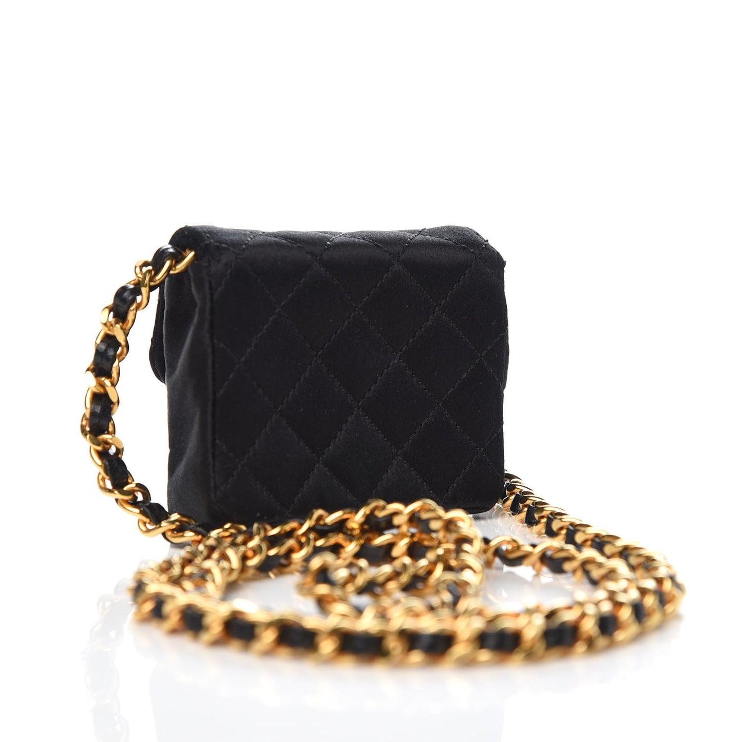 Satin Quilted Micro Mini Flap Black