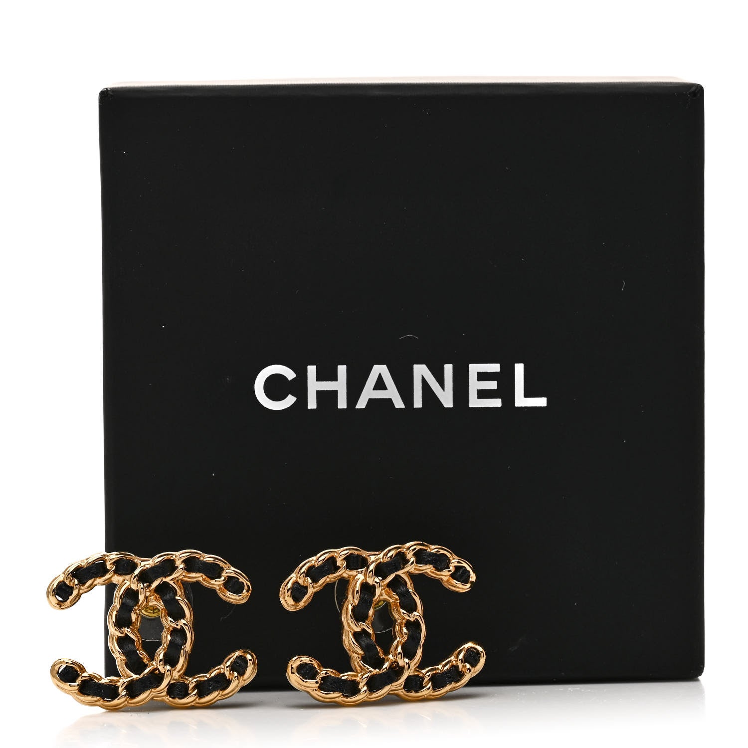Chanel Lambskin CC Chain Earrings Black Gold 5 of 5