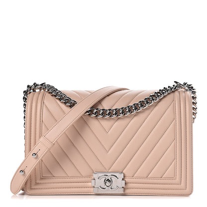 Chanel Calfskin Chevron Quilted New Medium Boy Flap Light Pink 1 of 10