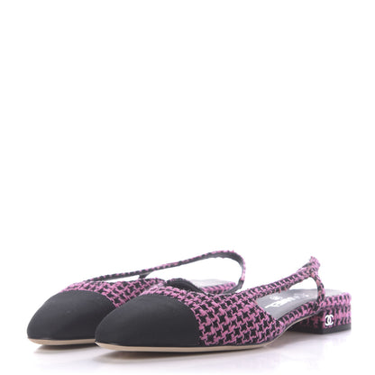 Chanel Tweed Grosgrain Cap Toe CC Slingback Flat 39 Pink Black 3 of 10