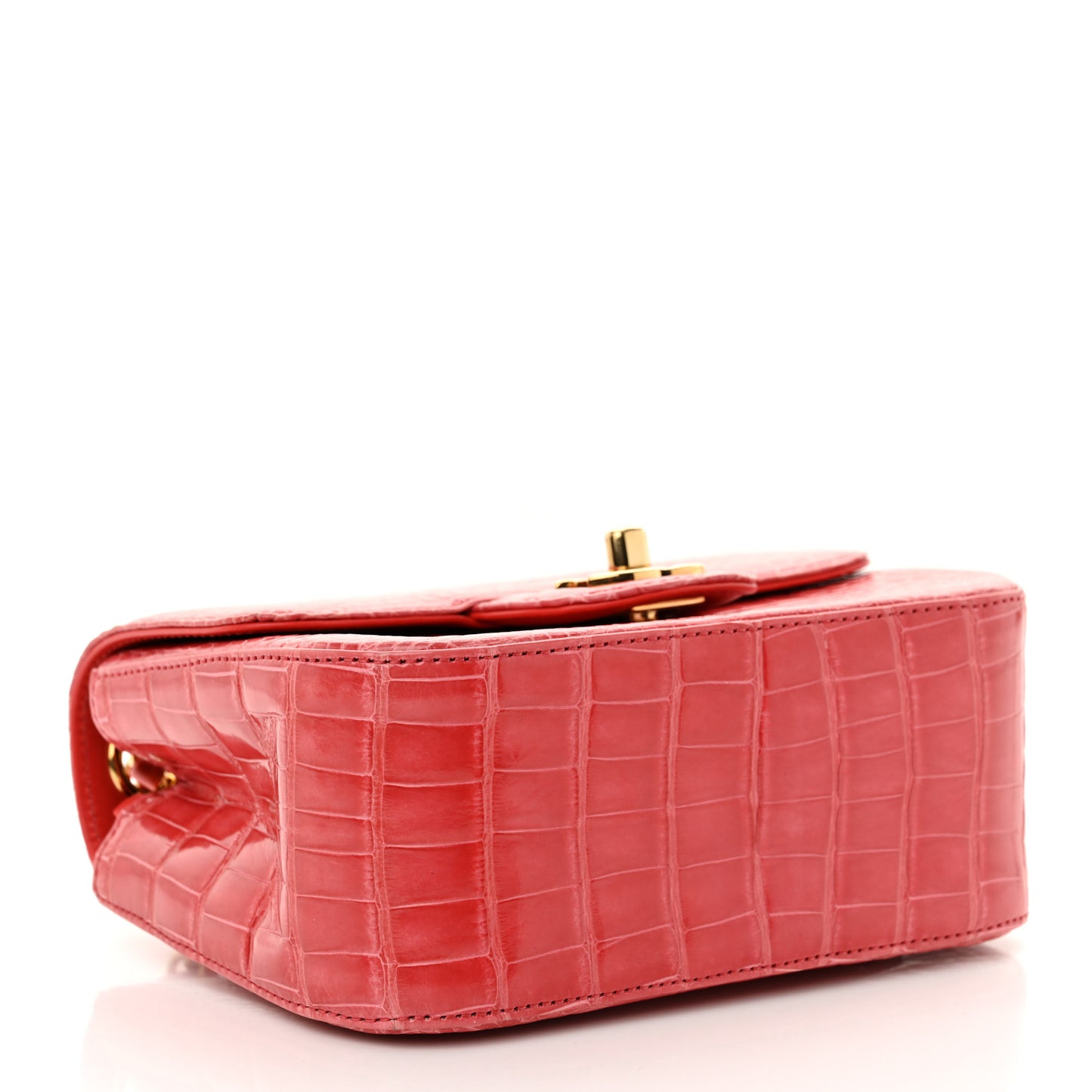 Shiny Alligator Mini Square Flap Pink