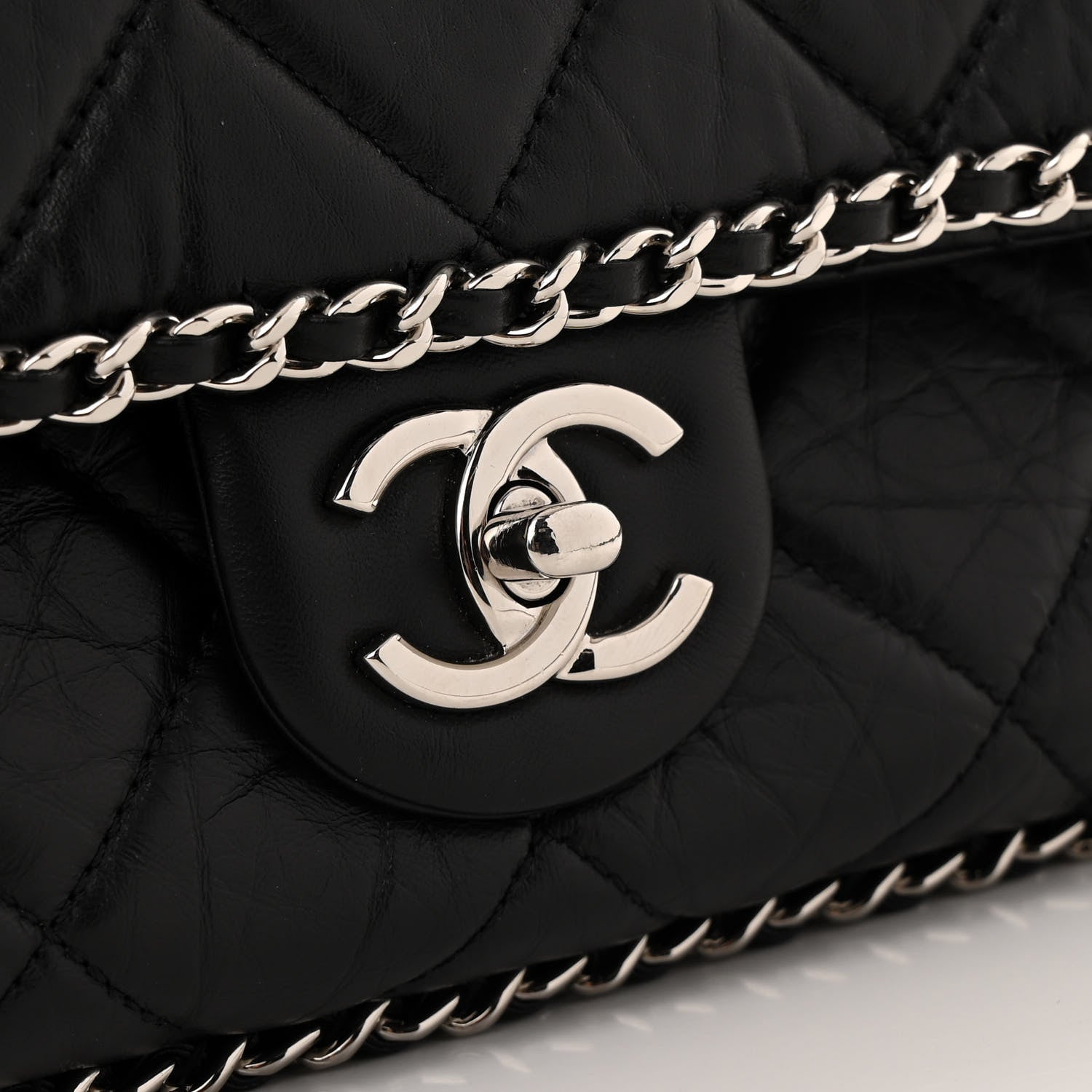 Chanel Crumpled Calfskin Quilted Large Chain All Over Flap Bag Black 11 of 11