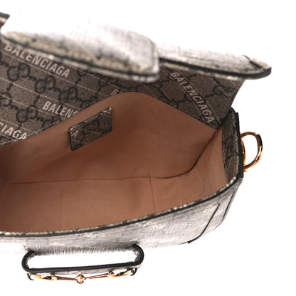 Gucci X BALENCIAGA GG Supreme Monogram Web Logo Print Mini Horsebit 1955 Shoulder Bag Beige Ebony 7 of 11