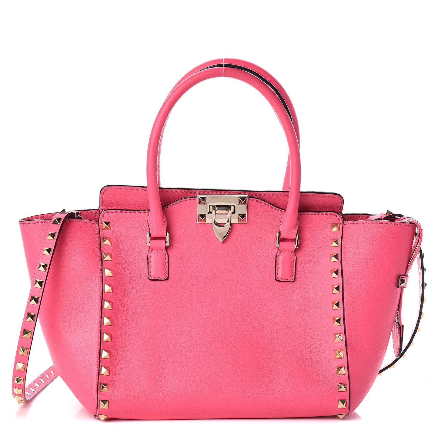 Vitello Small Rockstud Double Handle Tote Fuxia Fluo