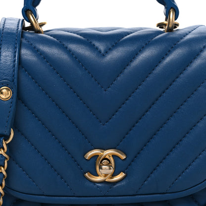 Chanel Lambskin Reverse Chevron Quilted Mini Round Top Handle Flap Blue 8 of 10