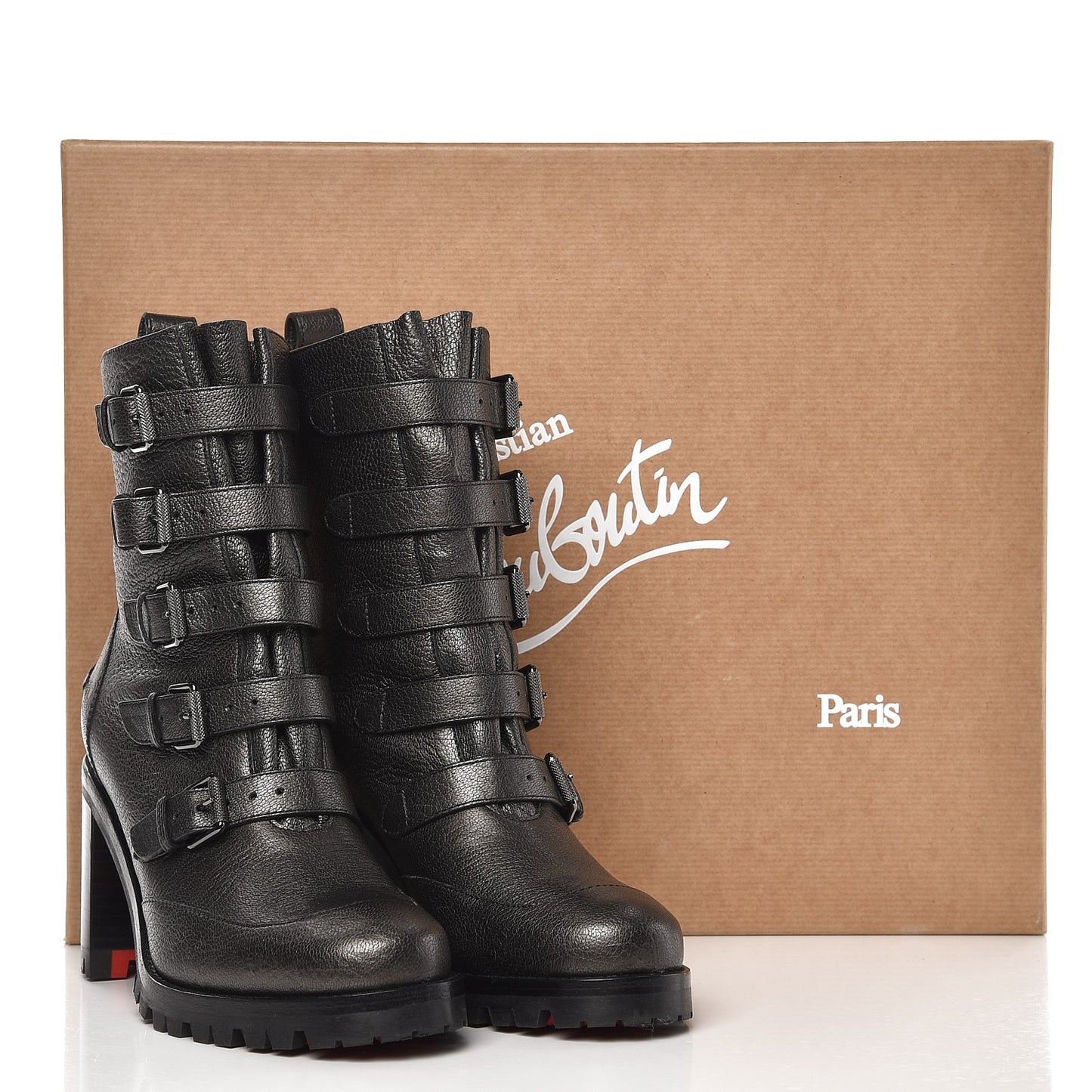 Grained Metallic Nappa Who Walks 70 Combat Ankle Boots 35 Black