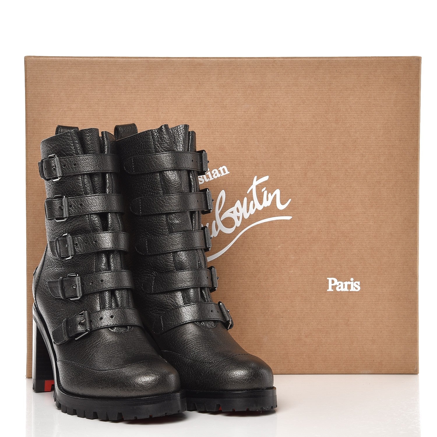 Christian Louboutin Grained Metallic Nappa Who Walks 70 Combat Ankle Boots 35 Black 8 of 8