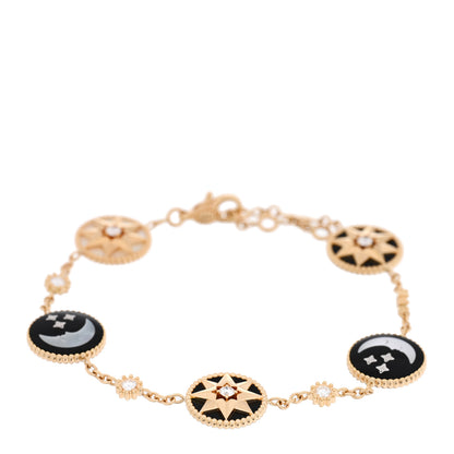 Christian Dior 18K Yellow Gold Diamond Mother of Pearl Black Onyx Rose Des Vents and Rose Celeste 5 Charm Bracelet 1 of 4