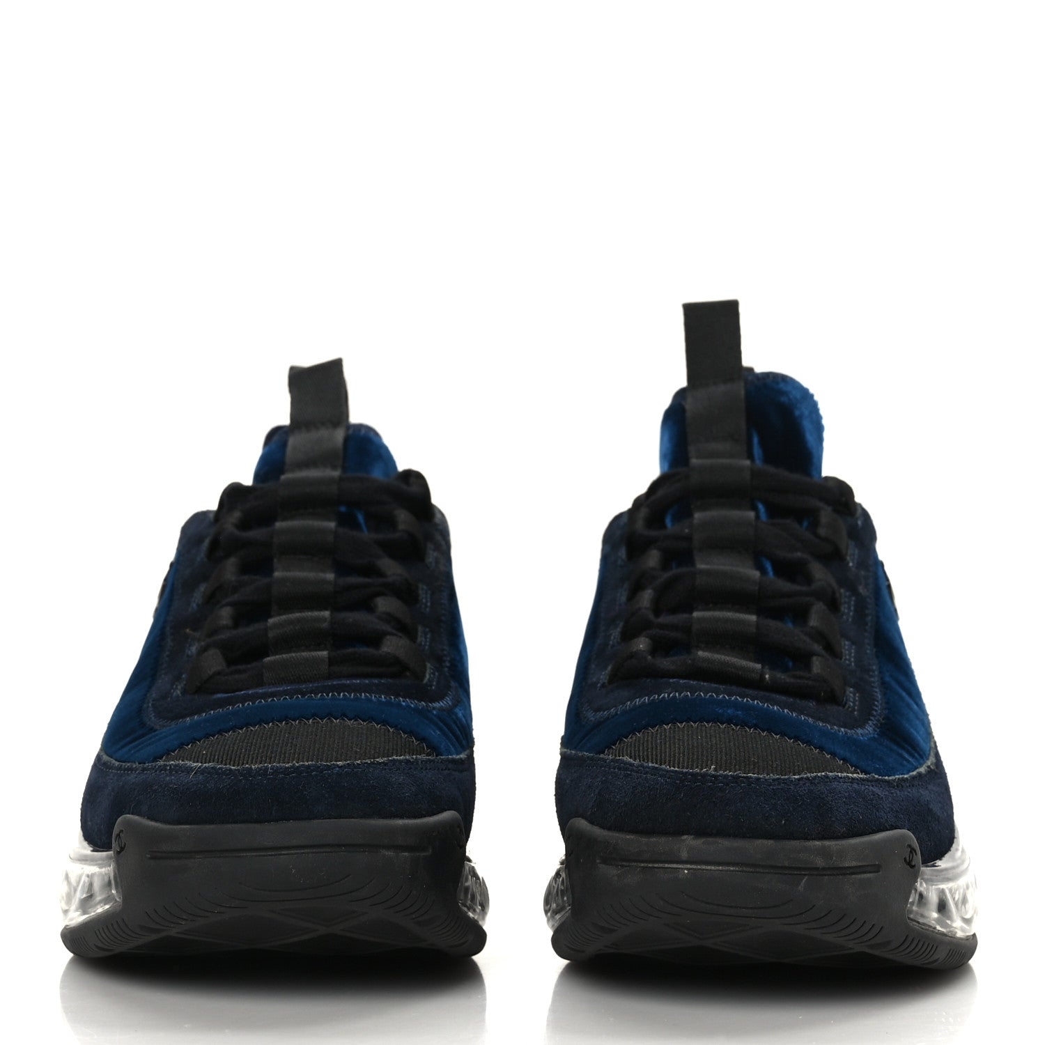 Chanel Suede Calfskin Velvet Grosgrain CC Sneakers Navy Blue Black 2 of 8