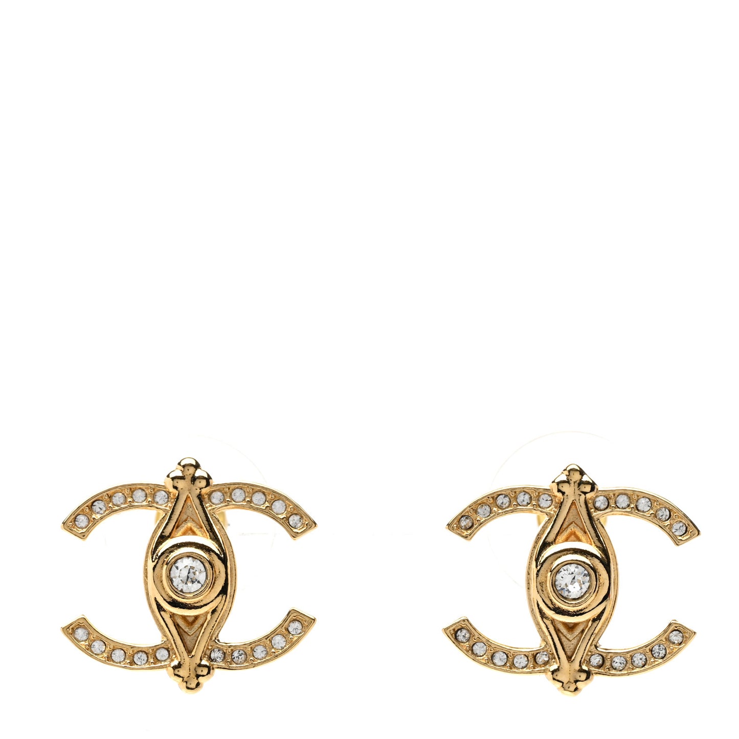 Crystal Bezel CC Earrings Gold