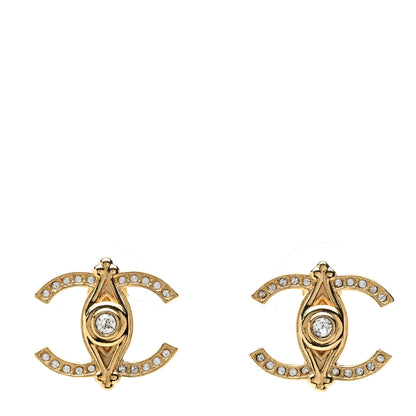 Chanel Crystal Bezel CC Earrings Gold 1 of 5