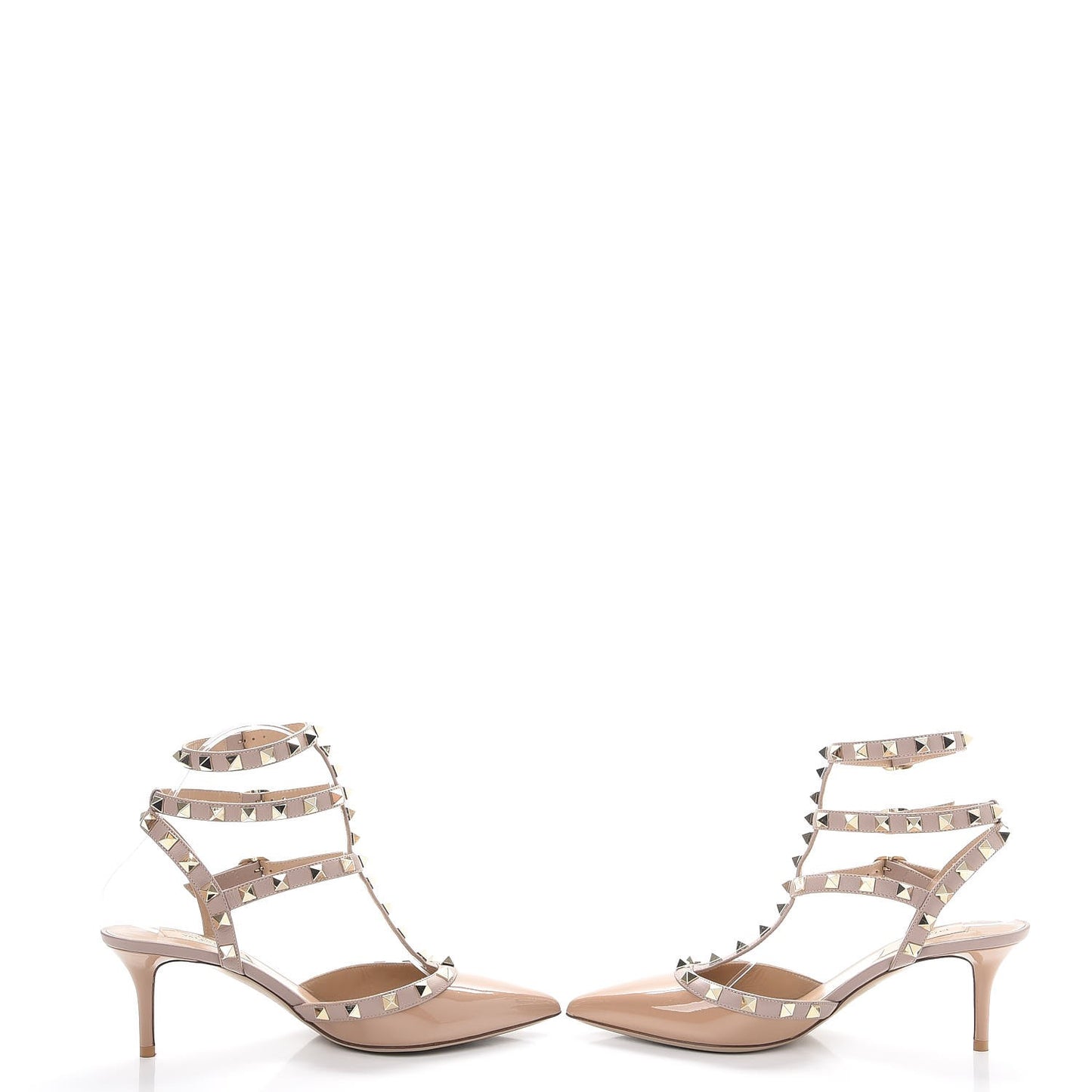 Patent Nappa Rockstud Ankle Strap 65mm Pumps 37.5 Soft Noisette Poudre