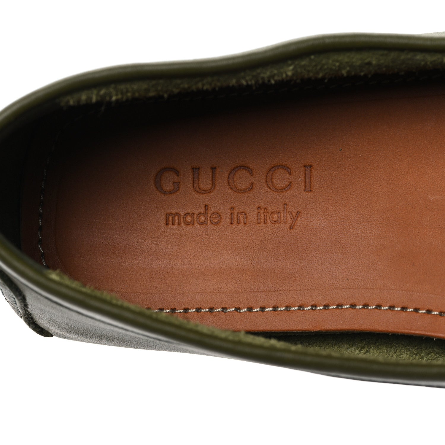 Gucci Soft Clove Calfskin Monochrome Mens Interlocking G Driver Loafers 8 Juniper Green 7 of 8