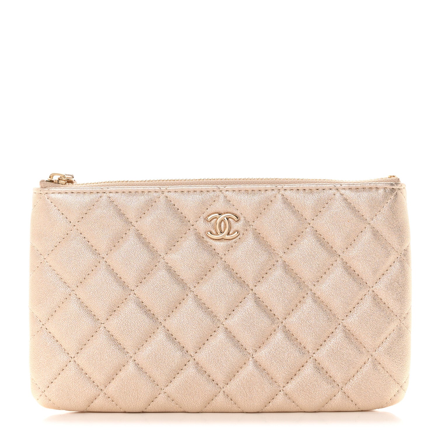 Chanel Metallic Lambskin Quilted Cosmetic Cas Gold 1 of 8