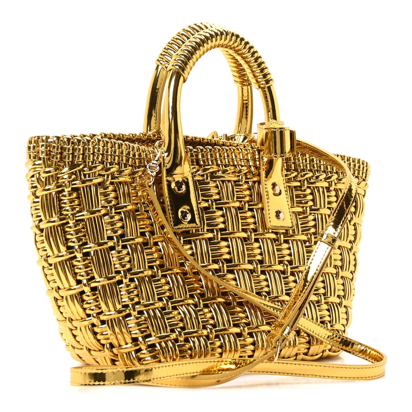 Metallic Patent Calfskin Braided XS Bistro Basket Gold