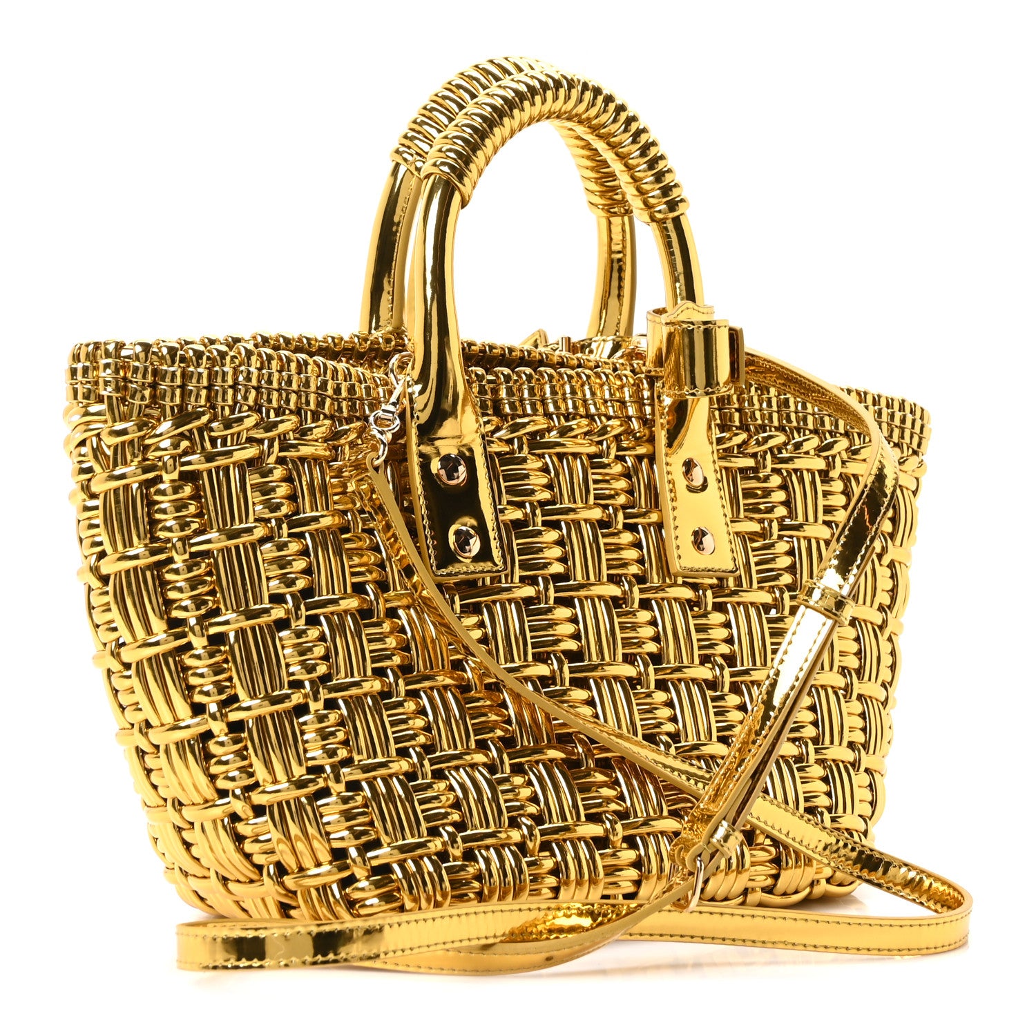 Balenciaga Metallic Patent Calfskin Braided XS Bistro Basket Gold 3 of 11