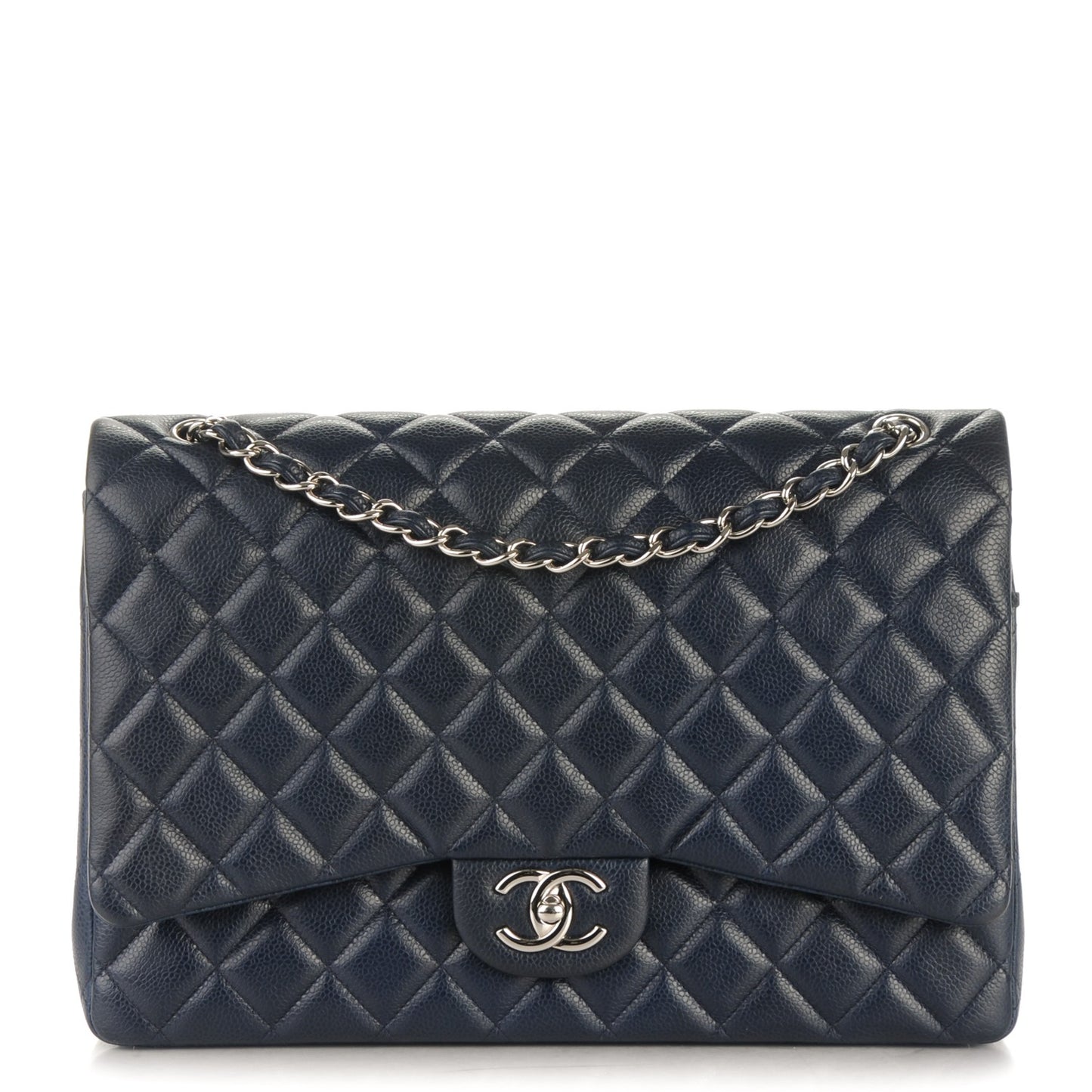 Caviar Quilted Maxi Double Flap Navy Blue