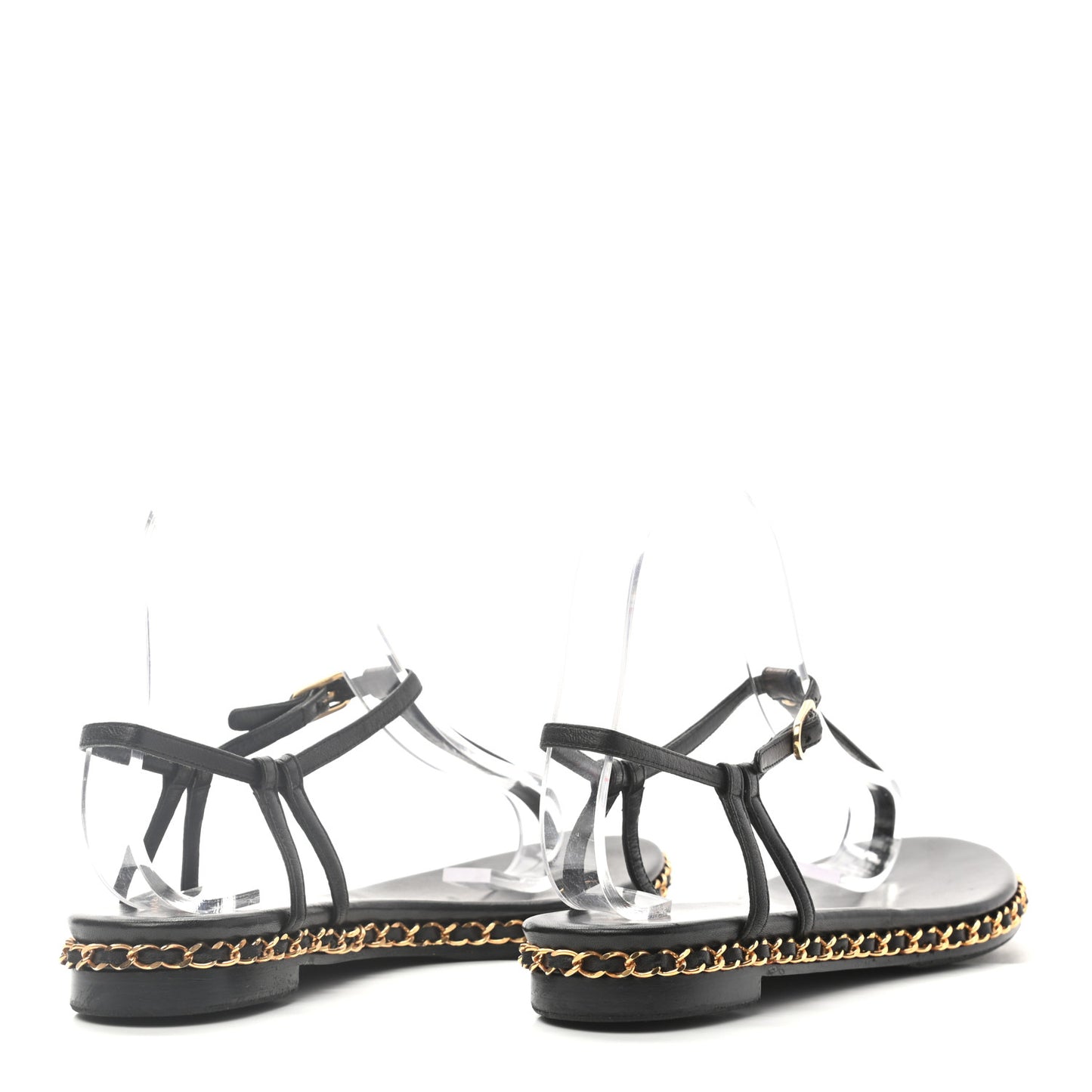 Lambskin Chain Thong Sandals 38 Black