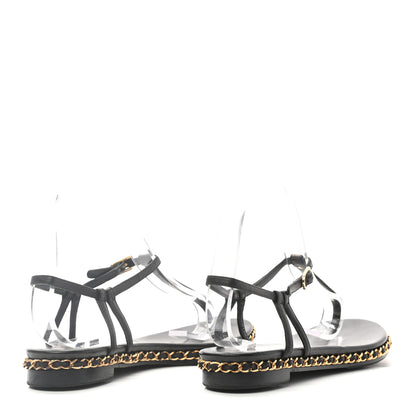 Chanel Lambskin Chain Thong Sandals 38 Black 4 of 7