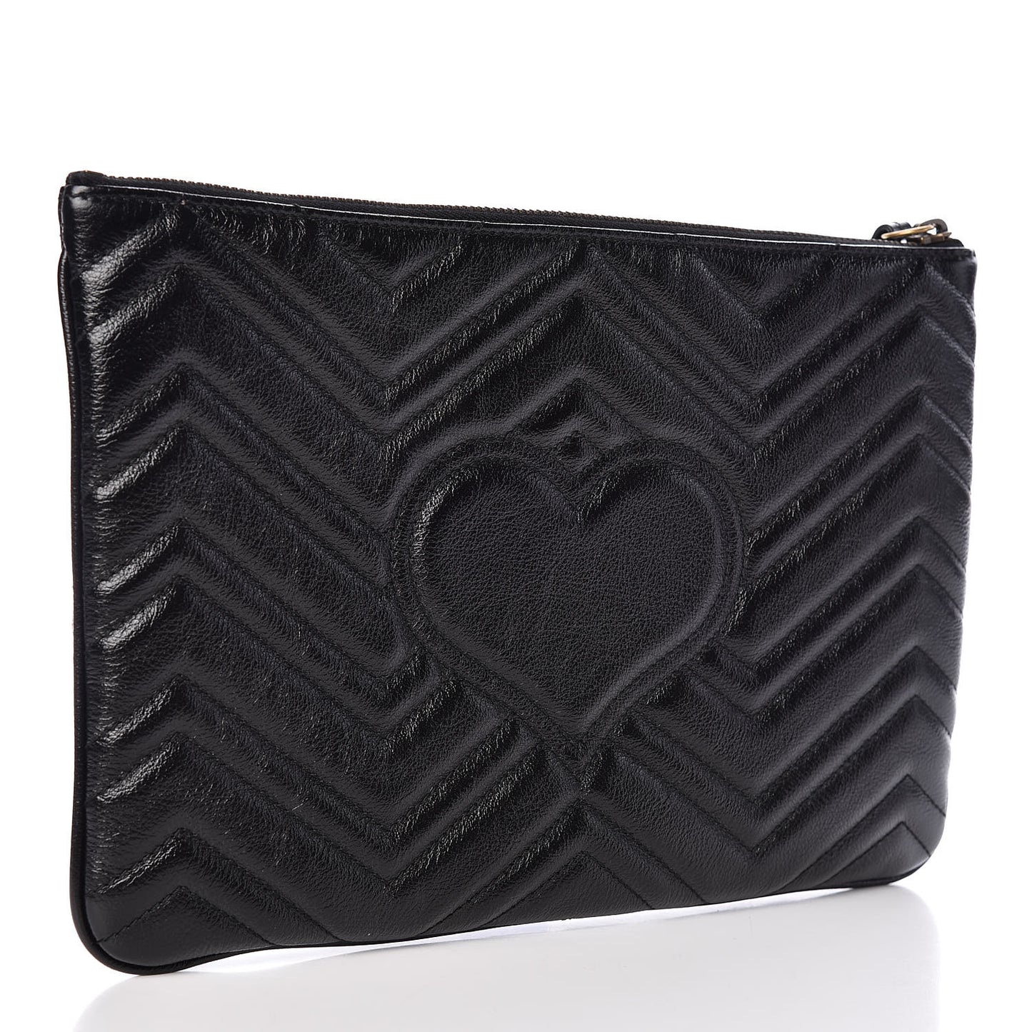 Azalea Calfskin Matelasse Heart GG Marmont Zip Pouch Black