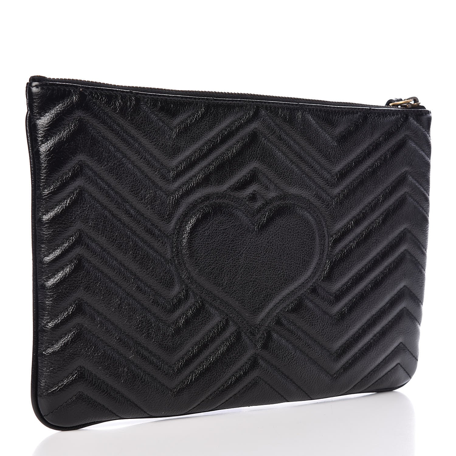 Gucci Azalea Calfskin Matelasse Heart GG Marmont Zip Pouch Black 3 of 10