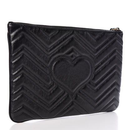 Gucci Azalea Calfskin Matelasse Heart GG Marmont Zip Pouch Black 3 of 10