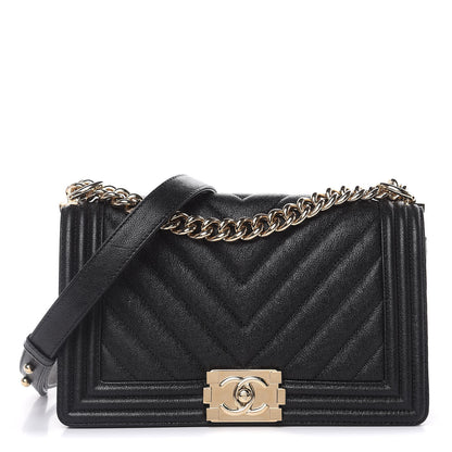 Chanel Caviar Chevron Quilted Medium Boy Flap Black 1 of 12