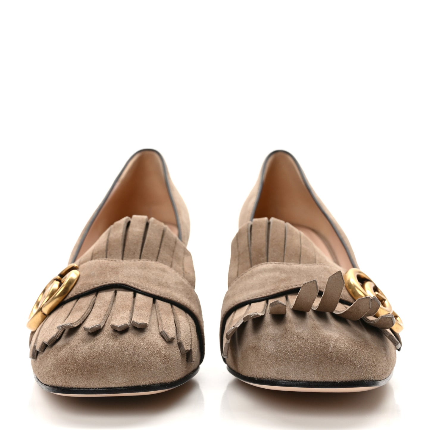 Kid Scamosciato GG Marmont Fringe 50mm Loafer Pumps 38 Taupe