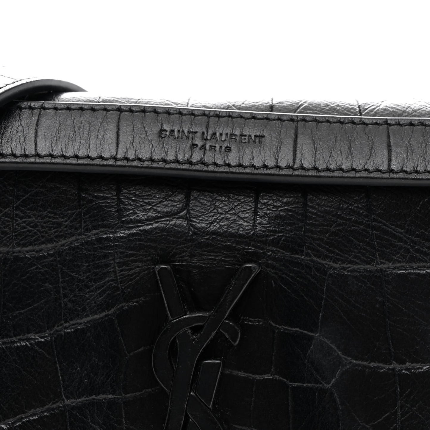Calfskin Crocodile Embossed Matelasse Monogram Baby Niki Chain Satchel Black