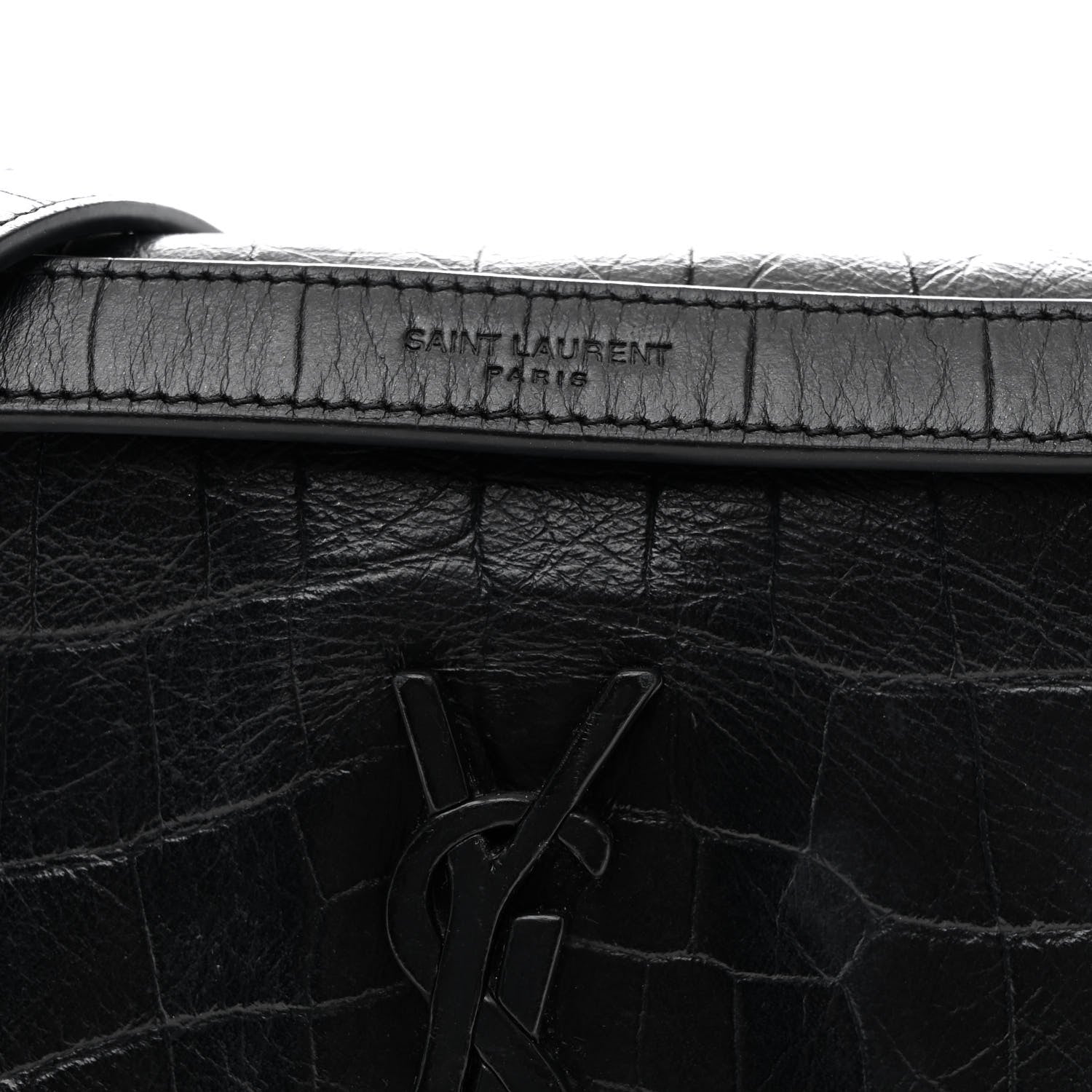 Saint Laurent Calfskin Crocodile Embossed Matelasse Monogram Baby Niki Chain Satchel Black 8 of 11