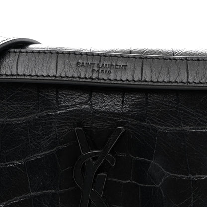 Saint Laurent Calfskin Crocodile Embossed Matelasse Monogram Baby Niki Chain Satchel Black 8 of 11