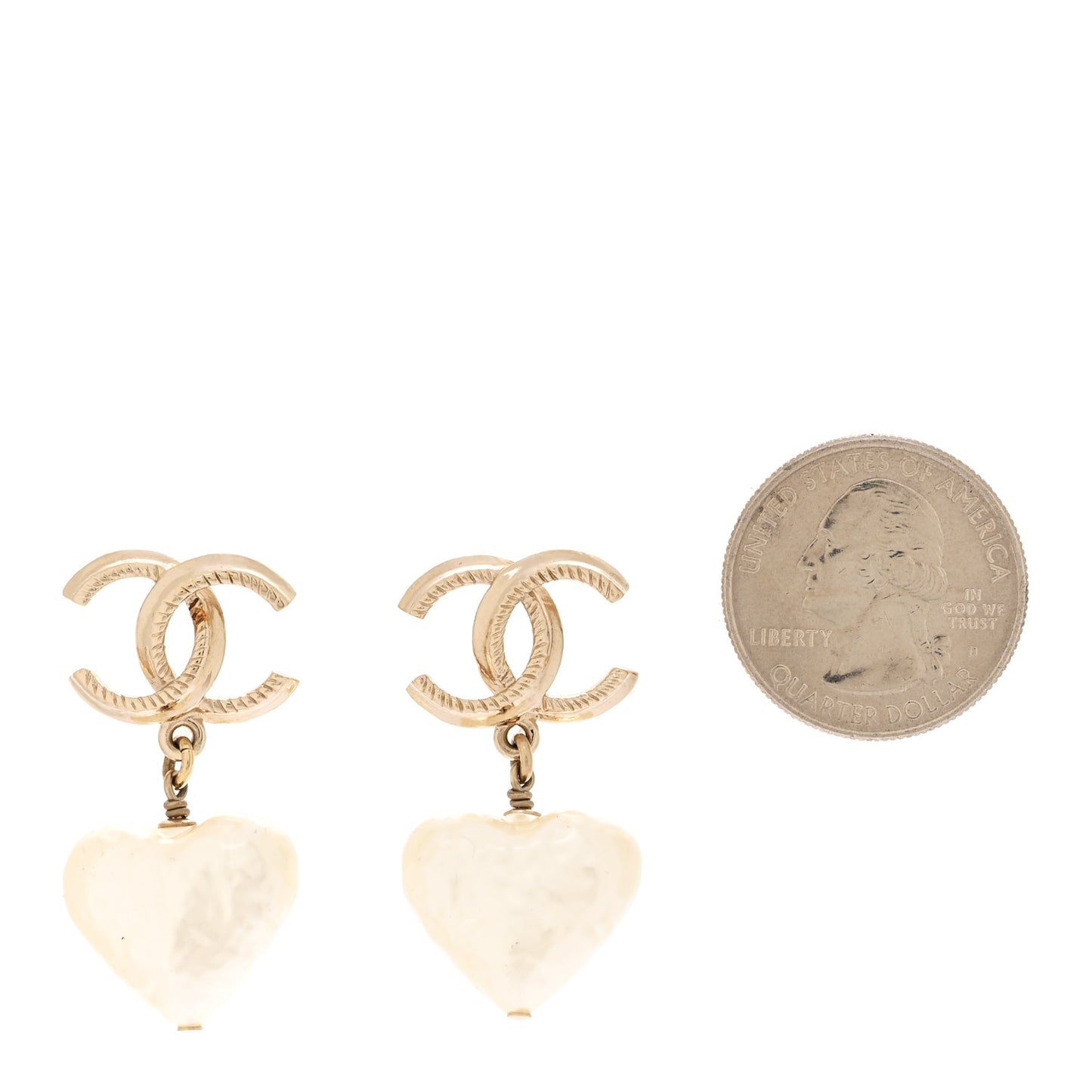 Pearl CC Heart Drop Earrings Gold