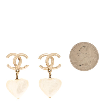 Chanel Pearl CC Heart Drop Earrings Gold 2 of 5