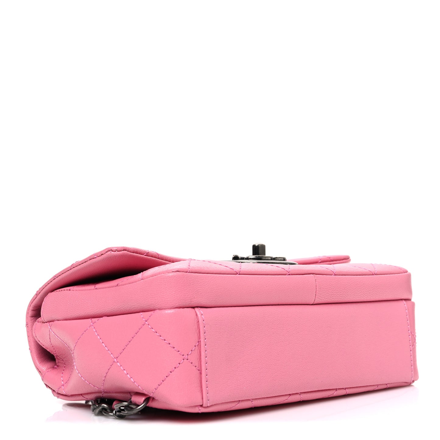 Shiny Goatskin Quilted Small Double Carry Waist Chain Flap Pink