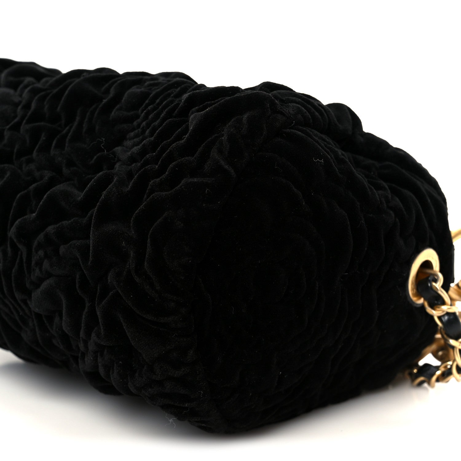 Chanel Velvet Camellia Embossed Barrel Clutch With Chain Black