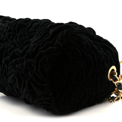 Chanel Velvet Camellia Embossed Barrel Clutch With Chain  Black 10 of 10